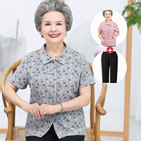 Bà mẹ trung niên và người già mùa hè Áo sơ mi tay ngắn bà áo len cotton áo bà ngoại quần áo áo sơ mi hoa - Quần áo của mẹ áo kiểu trung niên sang trọng