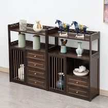 New Chinese drawer tea cabinet simple modern combination Tea rack living room shelf solid wood floor multi-layer storage rack