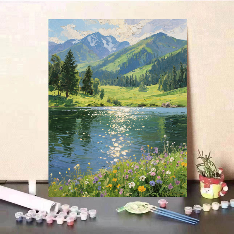 Hand-Painted DIY Digital Oil Painting of Alpine Lake Scenery, Living Room Decorative Painting, Healing Style Wall Hanging, Hand-Colored for Beginners Hand-Painted DIY Digital Oil Painting of Alpine Lake Scenery, Living Room Decorative Painting, Healing Style Wall Hanging, Hand-Colored for Beginners