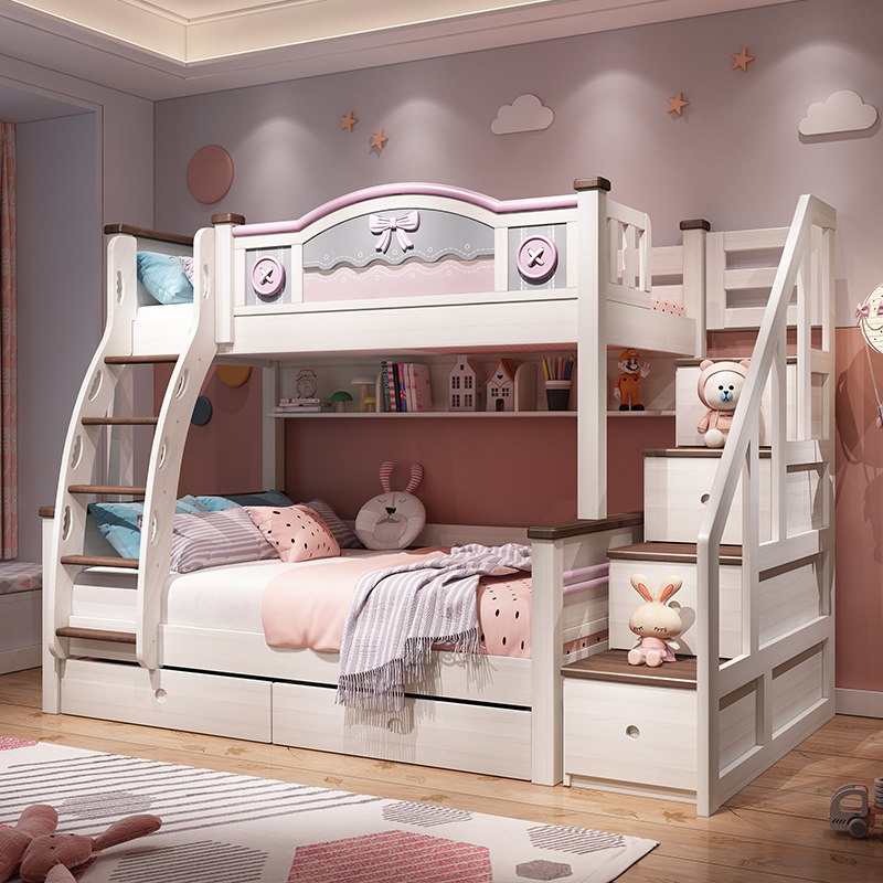 Pink bed new children's bunk bunk girl princess double-layer two-layer bed American style mother-in-law bunk bed all solid wood bed