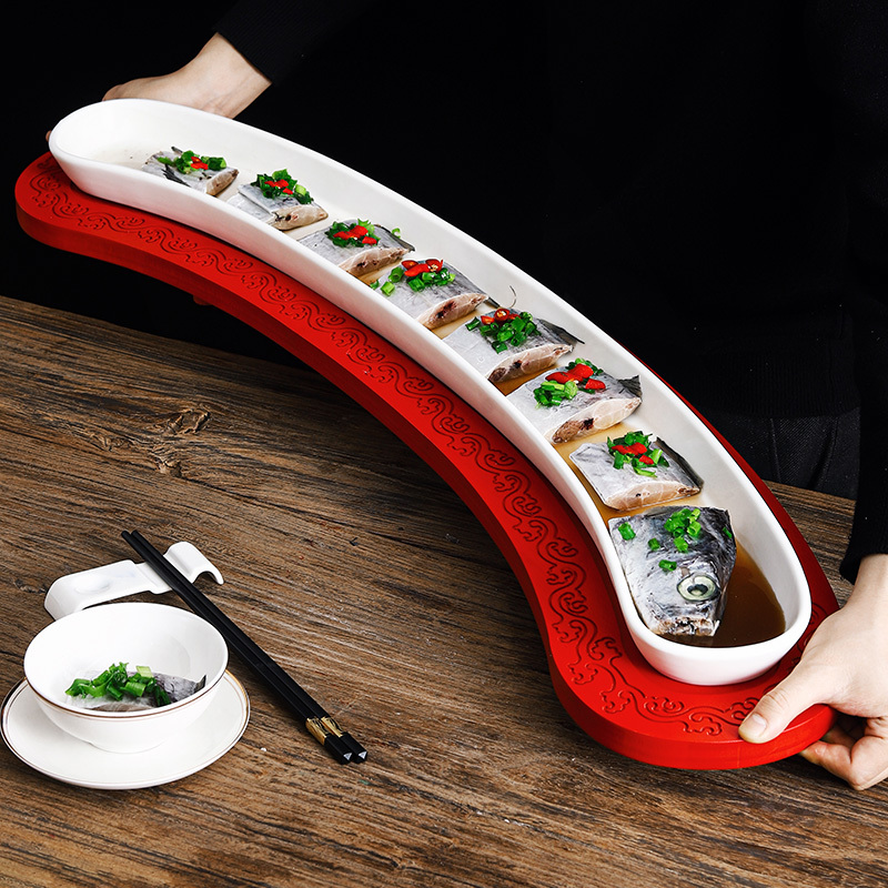 Creative Hotel Tableware 1m Ceramic Extra-Large Fish Plate for Sashimi, Eel, Hot Pot, Meat Plate, Restaurant, Club, Private Dining Creative Hotel Tableware 1m Ceramic Extra-Large Fish Plate for Sashimi, Eel, Hot Pot, Meat Plate, Restaurant, Club, Private Dining