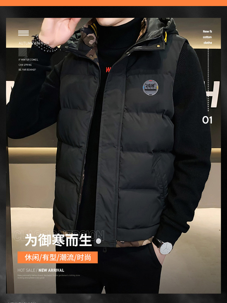 PAUL DOWN COTTON VEST MENS AUTUMN AND WINTER WARM JACKET FLEECE AND THICK COTTON JACKET WEAR SLEEVELESS SHOULDER HORSE CLIP