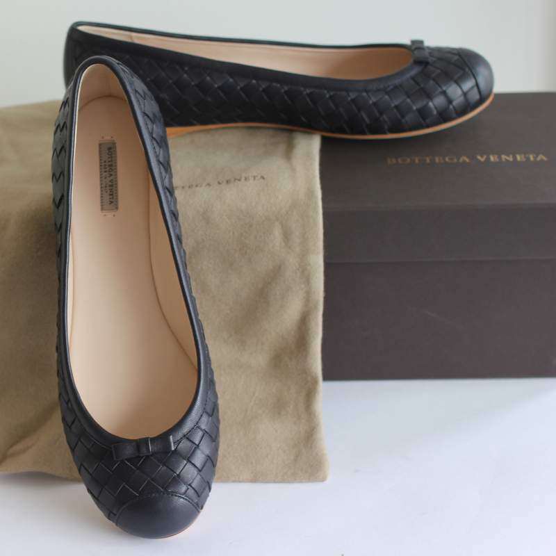 Bottega Veneta BV Shoes Woven Dark Blue Leather Ladies Flats Size 37*
