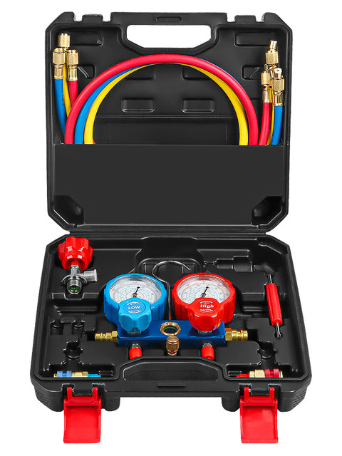 Car Air Conditioning Refrigerant Fluoride Gauge, Refrigerant Bottle Opener, High and Low Pressure Connectors, New Energy Vehicle Freon Filling Tool