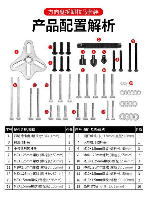 46-Piece Car Steering Wheel Puller, Harmonic Balancer Pulley Puller, Disassembly and Assembly Tool