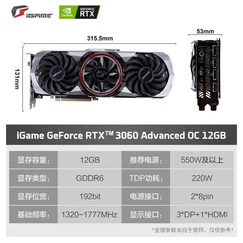 Видеокарта Colorful RTX 3060 Ti Ultra W OC G6X — 8/12 ГБ, трёхвентиляторный разгонный дизайн для 2K-игр