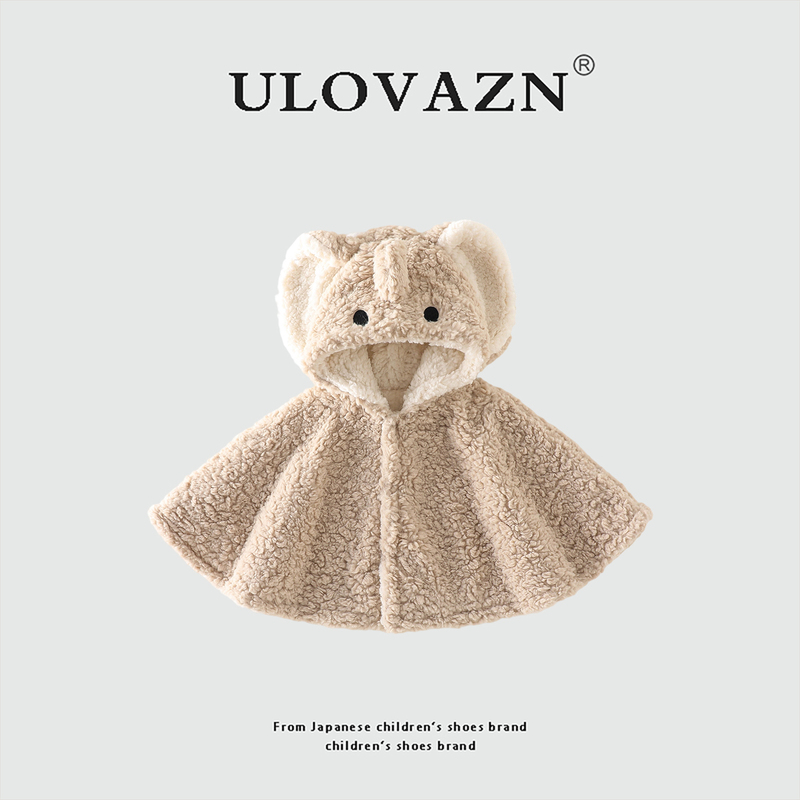 Japanese Ulovazn Children's Clothing ~ Baby Clothes for Boys and Girls, Cape, Windproof Fur Sweater, Fleece-Lined Outerwear