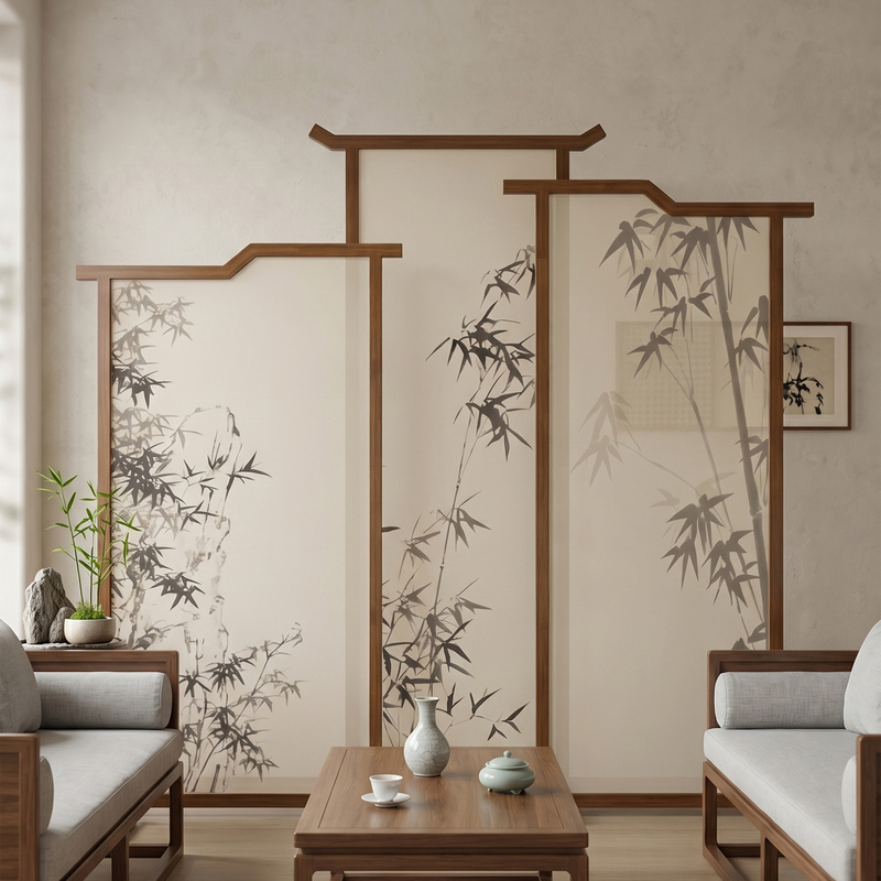Song-Style Aesthetic Living Room Art Screen, High-End Entryway Partition, Chinese-Style Solid Wood Tea Room, Office Movable Partition