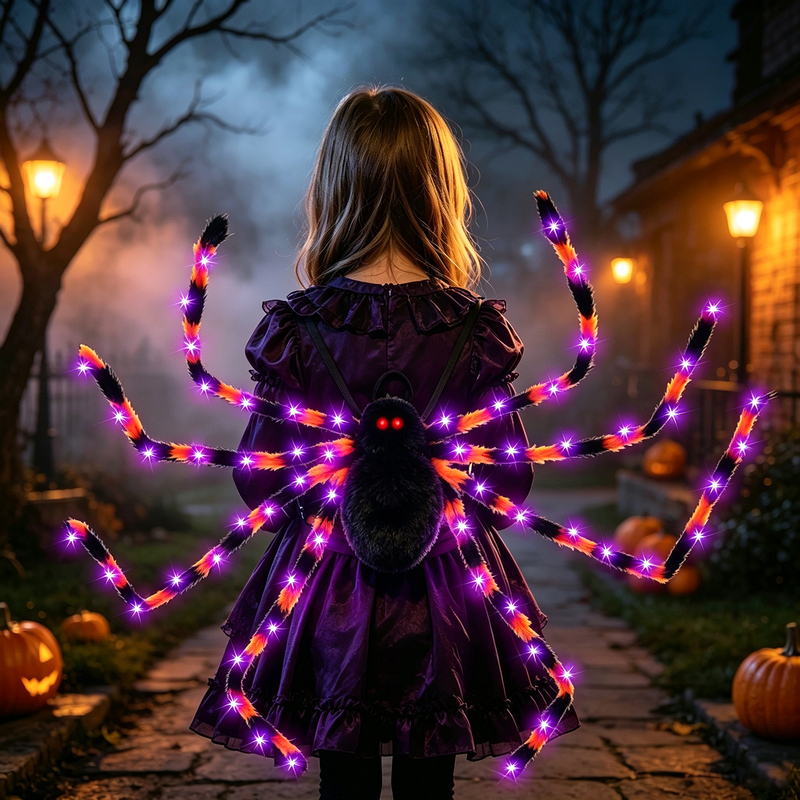 Halloween Props Candy Bag Glowing Spider Backpack Candy Bag Horror Decoration Funny Costume Party Small Gift