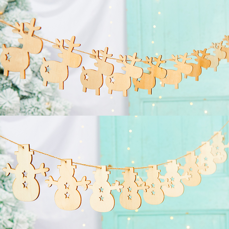 Christmas decorations scene layout log pull strip elk snowflake star Christmas pull flag banner hanging flag pendant