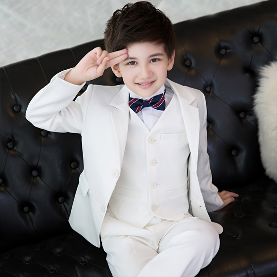 Boy's suit white children's small suit suit flower girl dress boy host piano performance suit handsome spring