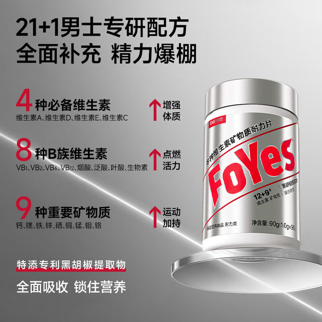 Foyes Multi-Vitamin Complex Tablets for Men and Women, Fitness Comprehensive B-Complex Mineral Endurance Tablets