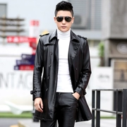Xuân 2018 nam mới da dài trẻ trung da mỏng Slim size lớn áo gió bằng da dày