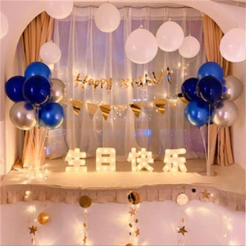 Birthday party background wall decoration scene layout balloon adult happy birthday letter led atmosphere light heart