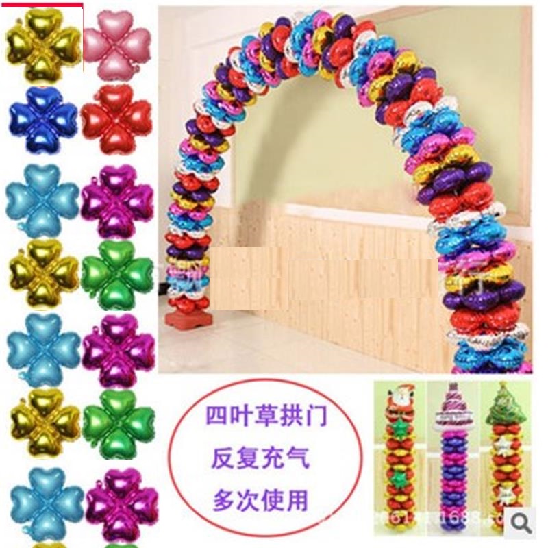 Four Leaf Grass Balloon Labor Day Arches Steam ball Decorative Aluminum Film Balloon Activity Wedding column shop Decorative Background