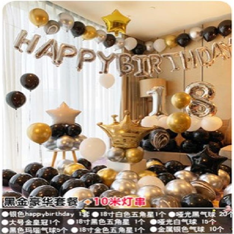 Happy Birthday Balloon Decoration Birthday Surprise Arrangement Romantic Placement Room Surprise Birthday Party Decorate Moon