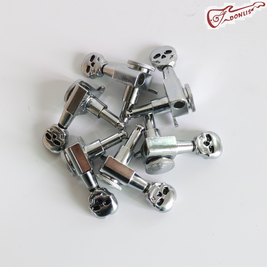 Personality DIY self-lock electric guitar harmonica set of 6 silver-coloured right hand single side Skull head lock string guitar violin head button