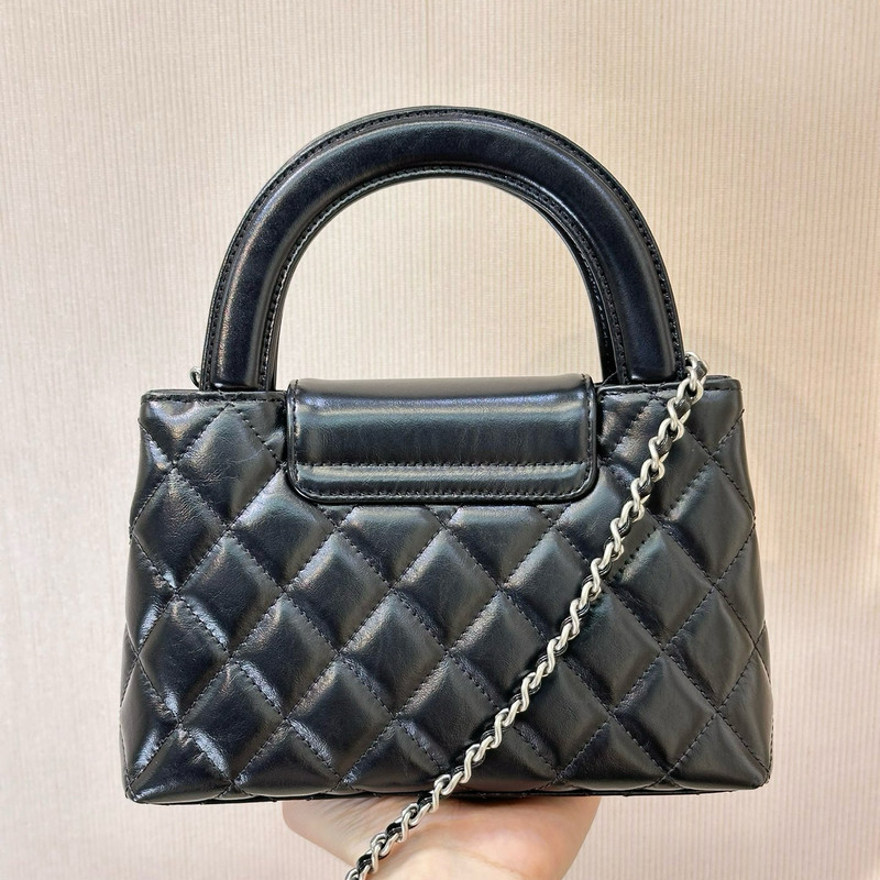 New Chanel-Style 26C Kelly Handle Bag, Oil Waxed Cowhide Leather, Quilted Shoulder Bag, Crossbody Chain Kelly Bag