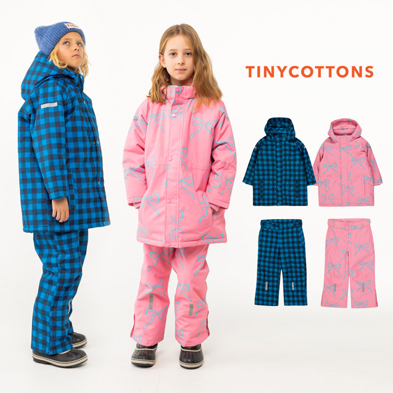 24秋冬tinycottons 儿童滑雪服防水防风保暖格子蝴蝶结外套裤子-淘宝
