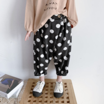 Bean Bag Monarch 2020 Qiushi Han version of male and female childrens baby retro handsome qi 100 lap points Round point casual long pants tide