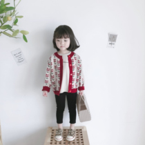 Parent-child section 22 Chunqiu girl baby Han version Ocean Gas 100 Hitch Cavity Tone Personality Retro Sweater Cardiovert Coat Tide