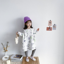 Bean Bag Monarch 2022 Chunqiu girl baby Han version cute foreign gas cartoon print loose casual T skirt dress dress