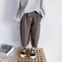 Bean Bag Monarch 2022 Chunqiu Han version of male and female childrens baby 100 hitch-side casual cotton linen radish pants 90% Pants