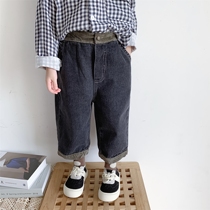 2022 Chunqiu male and female child baby full cotton personality 100 lap handsome air hit color casual straight drum pants 90% denim Jeans Tide