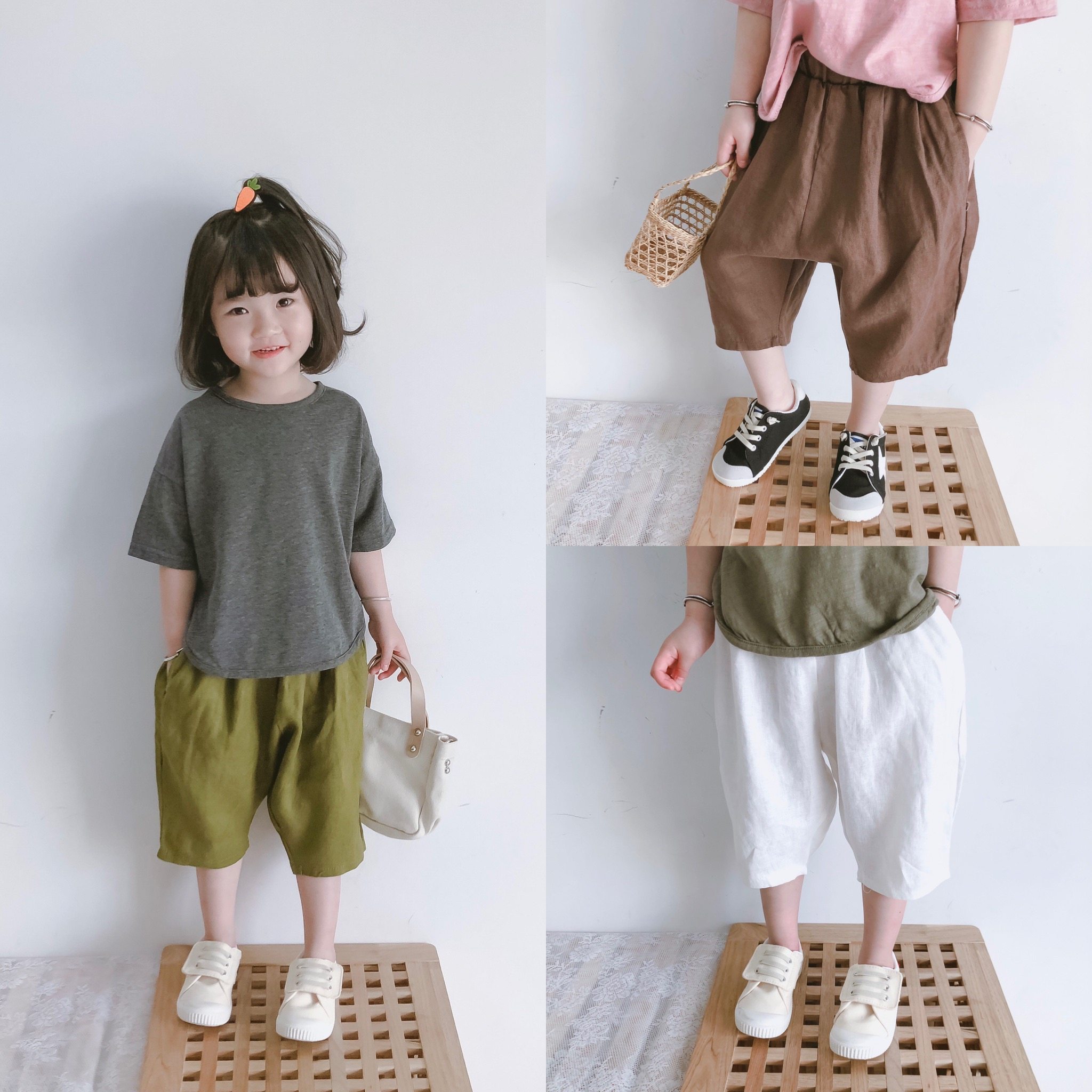 21 Summer Korean version of the forest department of men and women's children's baby loose breathable cotton and hemp wild radish pants casual 7-point Harlan pants