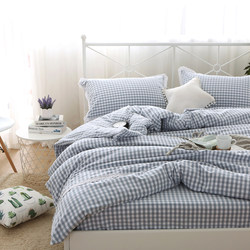 Plaid sheets old coarse cloth sheets double cotton 100% cotton sweat-absorbent breathable coarse cloth sheets blue gray