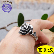 925 sterling silver rose ring female food Ring fashion retro Thai silver Korean version of exaggerated personality jewelry to send girlfriend