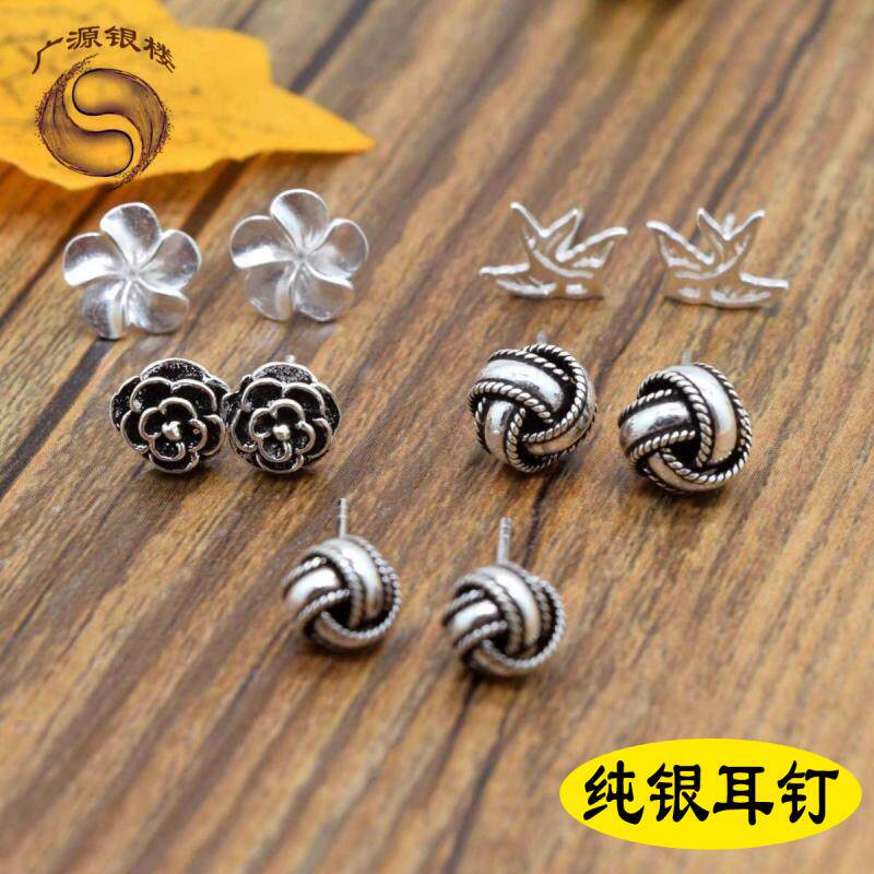 S925 pure silver earshot female original Thai silver retro silver decorated with round ball plum otoli ear adorned with anti-allergy