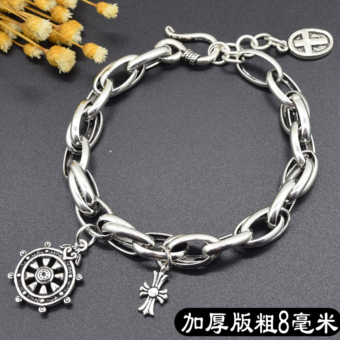 925 silver male and female hand alchemy ring cross retro roulette Korean version handstring fashion 100 hitch finishing hand ring