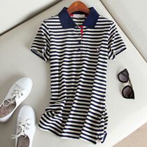 French Order Summer Breathable Comfort Pearl Ground Cotton Sports Casual Fashion Lady Polo Shirt Striped Short Sleeve T-shirt