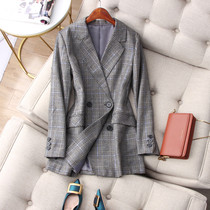 Know-how handsome ~ Inlenge Recessed Bright Silk Commute OL double-row buttoned up in a long wool suit jacket Womens autumn