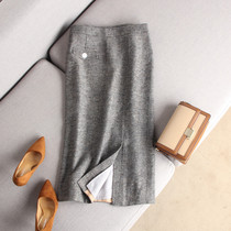 How to build all have a lot of temperament clip tweed bright silk front split in the long section of the hip slim slim skirt women