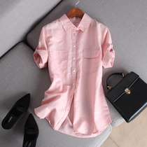 2022 Summer style pure color overalls BF wind double pockets flap collar Two wearing sleeves Sleeves Linen Shirt Blouses Women Summer Dress
