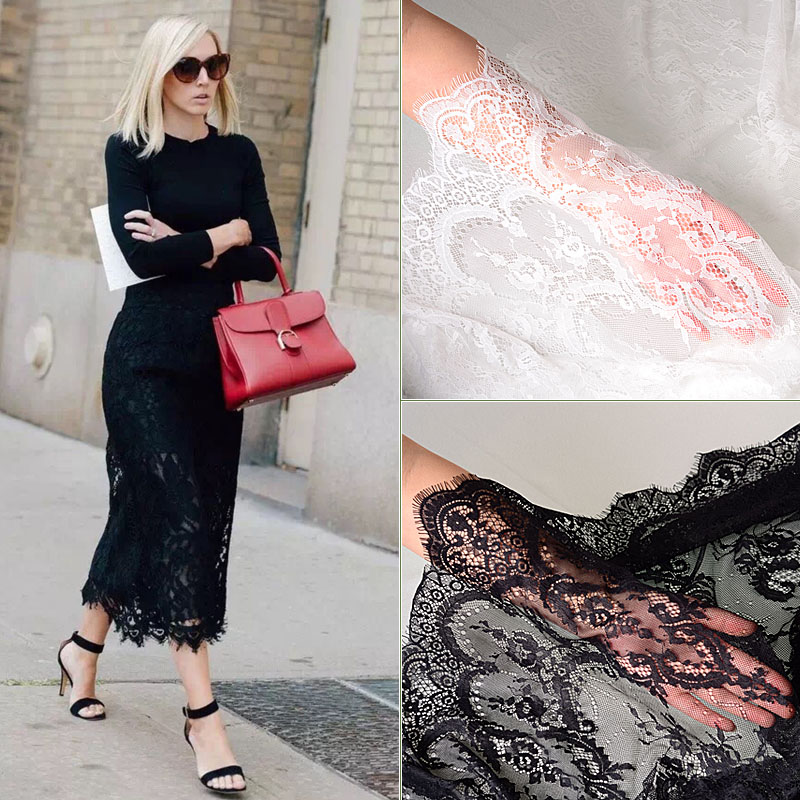 Eyelash edge lace fabric White black wedding embroidered skirt fabric Wedding background curtain decoration 3 meters