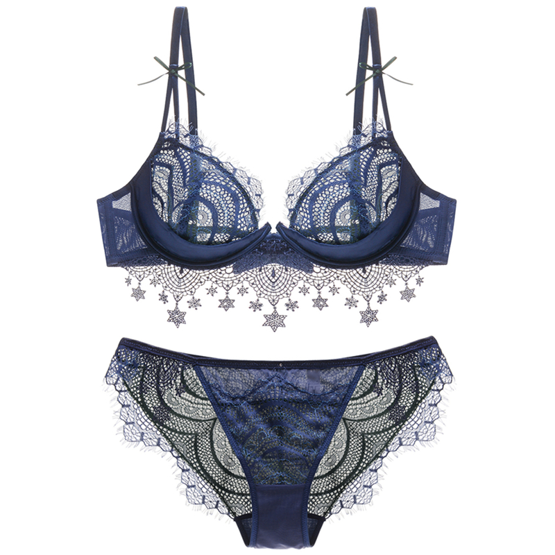 Japanese starry sky Haoyue hollow water soluble lace embroidery ultra-thin sexy ladies steel ring gather bra set
