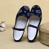 Old Beijing Cloth Shoes Thousands Floor Pure Handmade Women Cloth Shoes Wax Dyeing With Tripped Square Mouth Single Shoes Low Help Casual Shoes