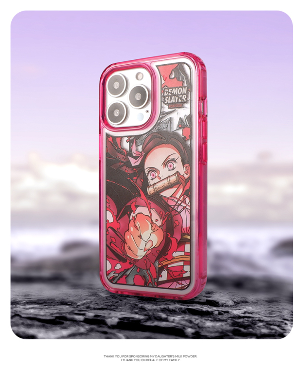 Demon Slayer Nezuko Pink Trim Dynamic Anime Illustration iPhone Case