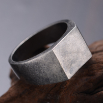 Upper mens glossy ring mens square sterling silver retro simple lettering pattern custom trend