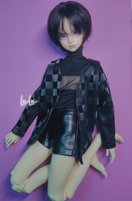 taobao agent Bjd baby clothing four -point men's plaid leather jacket casual high -necked bottom clothing sexy [lulu