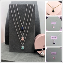 Spain light luxury TOUS peach silk bear classic exquisite pink crystal agate bead shell bear 925 sterling silver necklace female