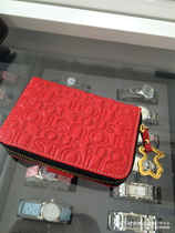 TOUS peach small bear small bear embossed red genuine leather short wallet 695934205 European Spain