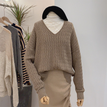 Lolora autumn women 2021 new autumn thin V-neck knitwear solid color casual sweater loose female lazy