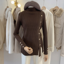 Lolora solid color semi-turtleneck sweater women slim simple 2021 Autumn New button thread fashion base shirt