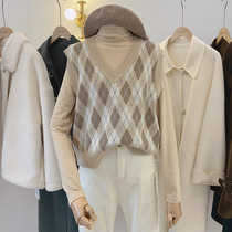 Lolora retro check knit vest womens vest autumn and winter new V-collar loose pullover knits sweater tide