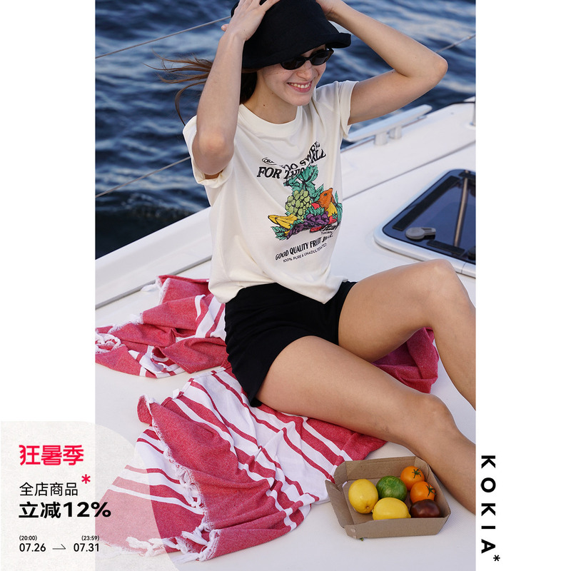Kokia “Too Sweet for This World” American Retro Distressed Fruit Print Short-Sleeved Tee