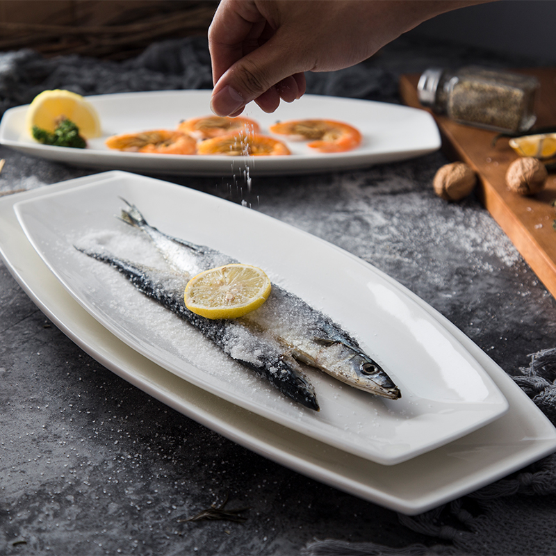 Ceramic fish dishes Plate Large Steamed Fish Pan Grilled Fish Pan Deep Pan Hot Dish Soup Pan Hotel Cutlery Dinner Plate-Taobao